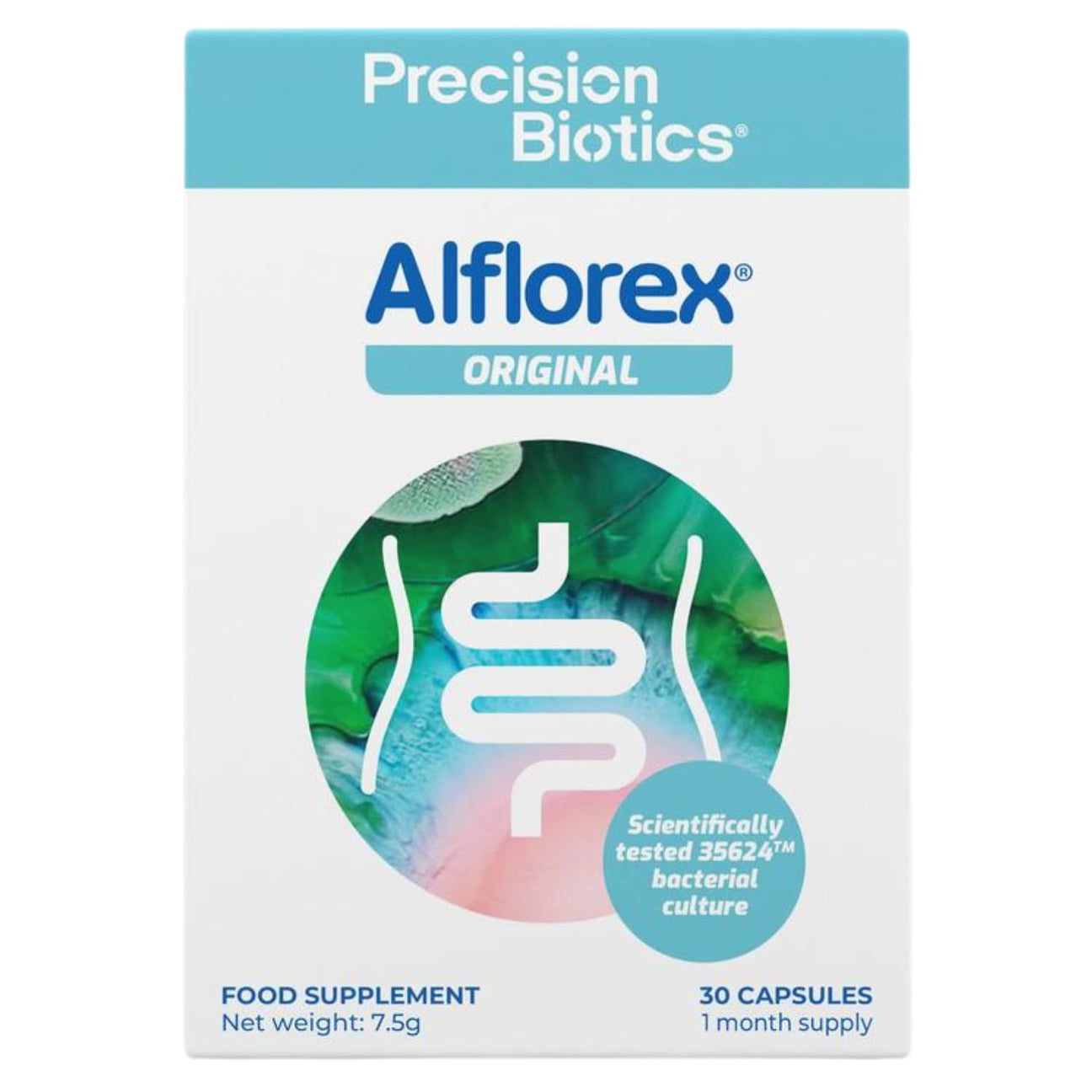 Alflorex Original by PrecisionBiotics, 30 capsules — product packaging