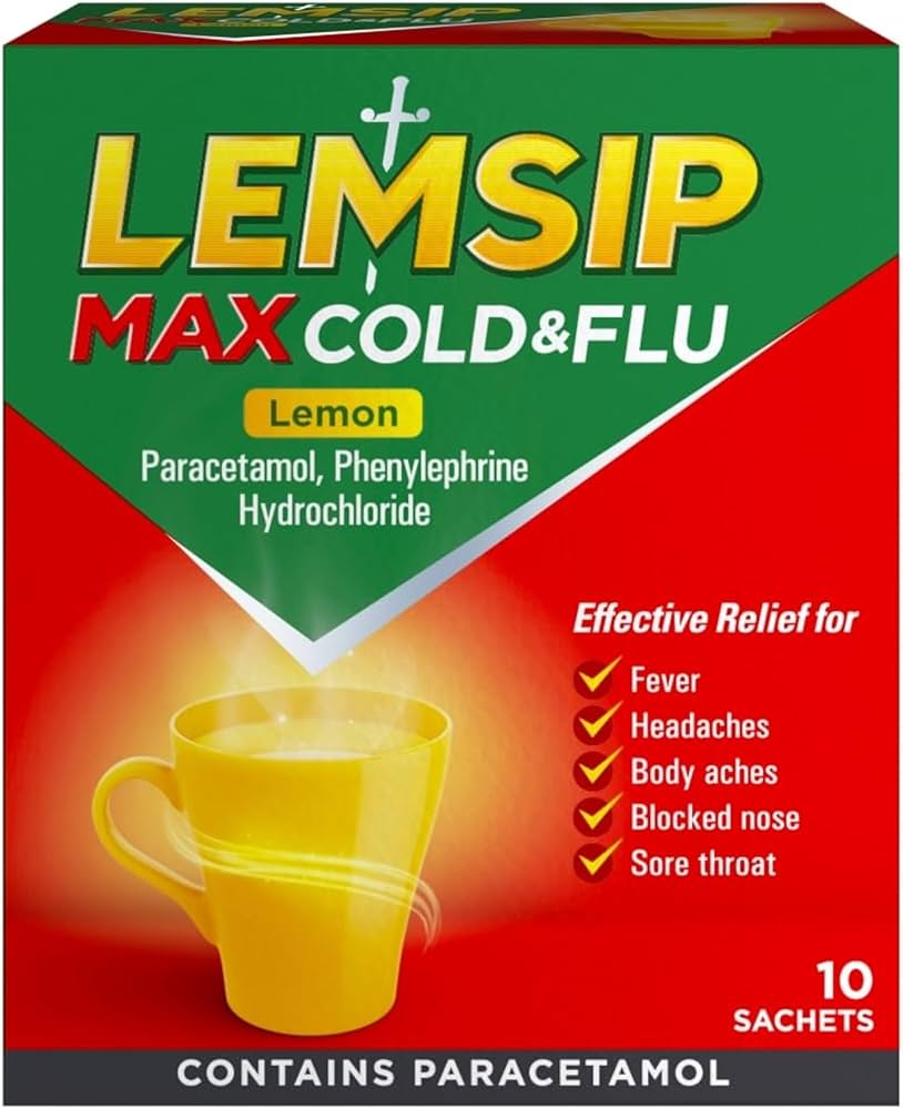LEMSIP MAX 加强型感冒冲剂(含扑热息痛,退烧止疼缓解鼻塞)柠檬口味 SACHET10包装