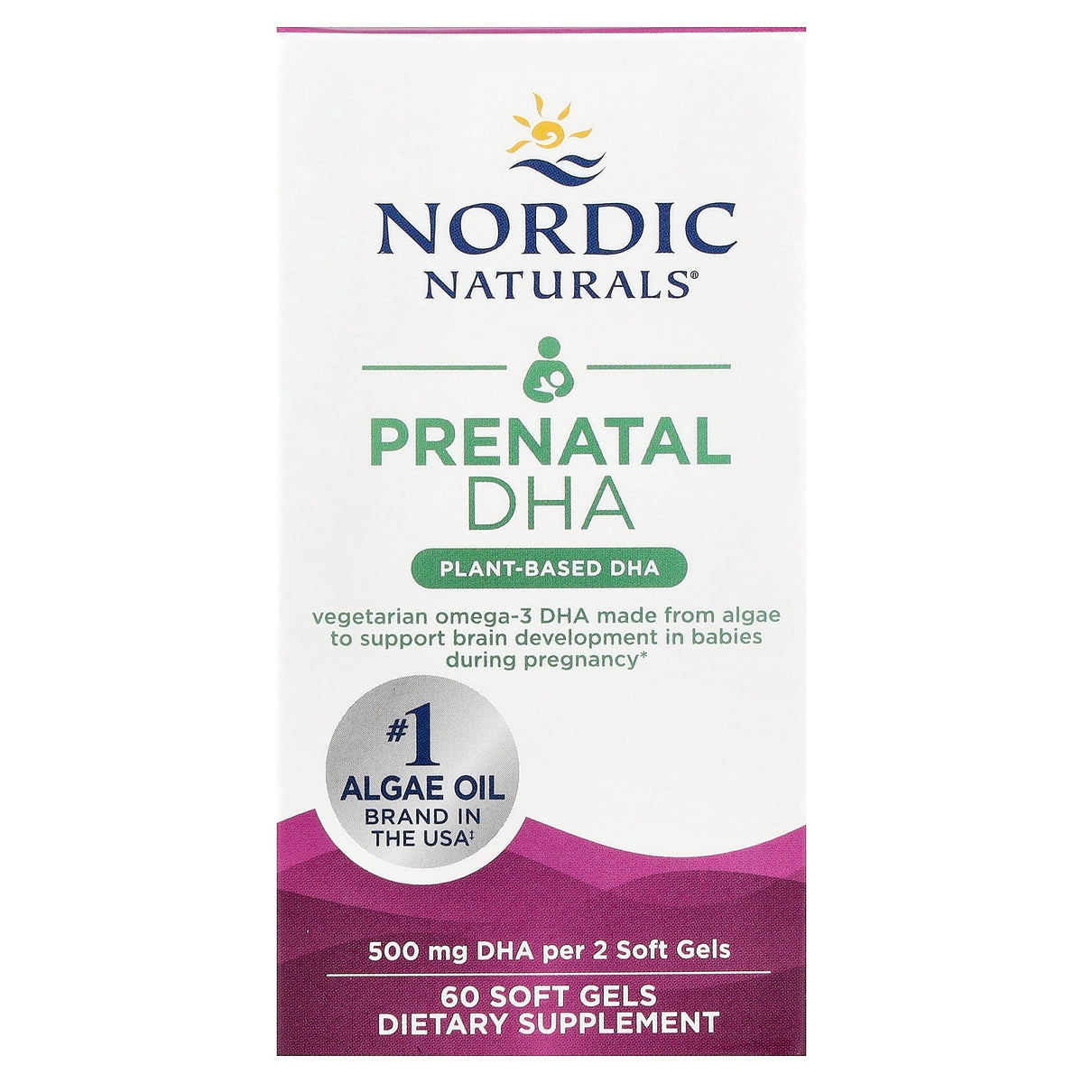 Nordic Naturals Prenatal DHA Plant-Based Algae 500mg - 60 Soft Gels — product packaging