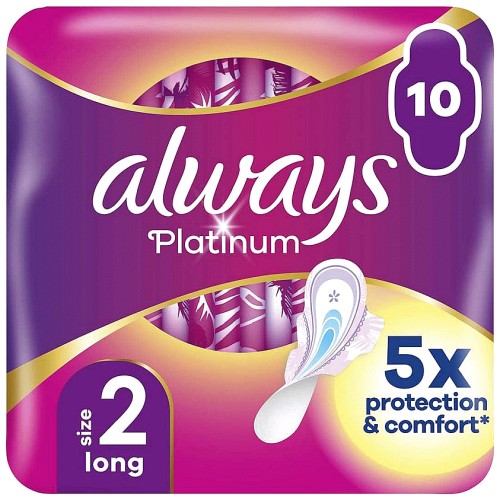 Always Platinum Long Plus Size 2 Sanitary Towels with Wings - 10 Pads — product packaging