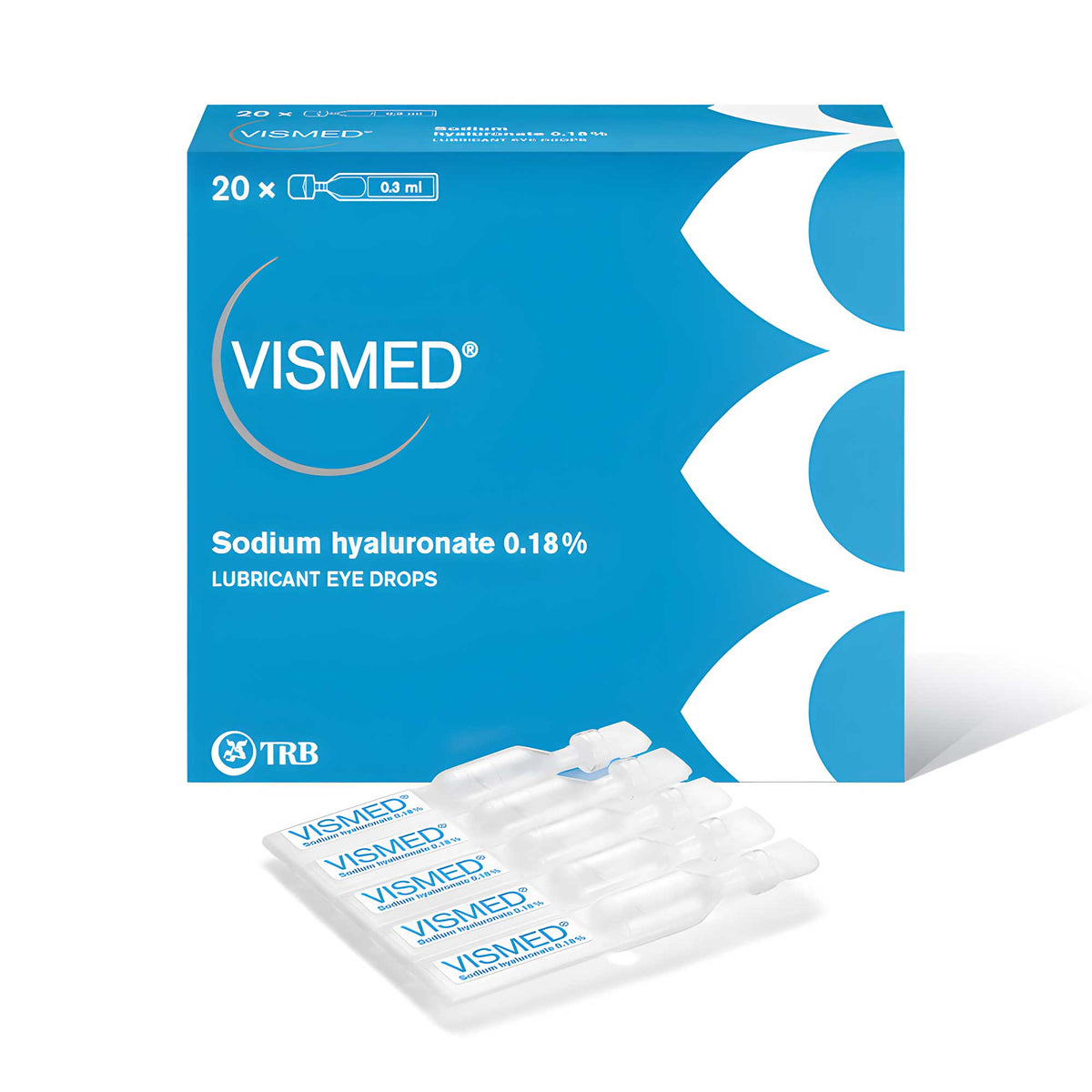 Vismed Sodium Hyaluronate 0.18% Lubricant Eye Drops - 20 x 0.3ml Single-Dose Vials — product packaging