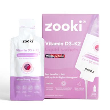 Zooki Liposomal Vitamin D3 3000IU + K2 Mixed Berry - 14 x 10ml Sachets — product packaging