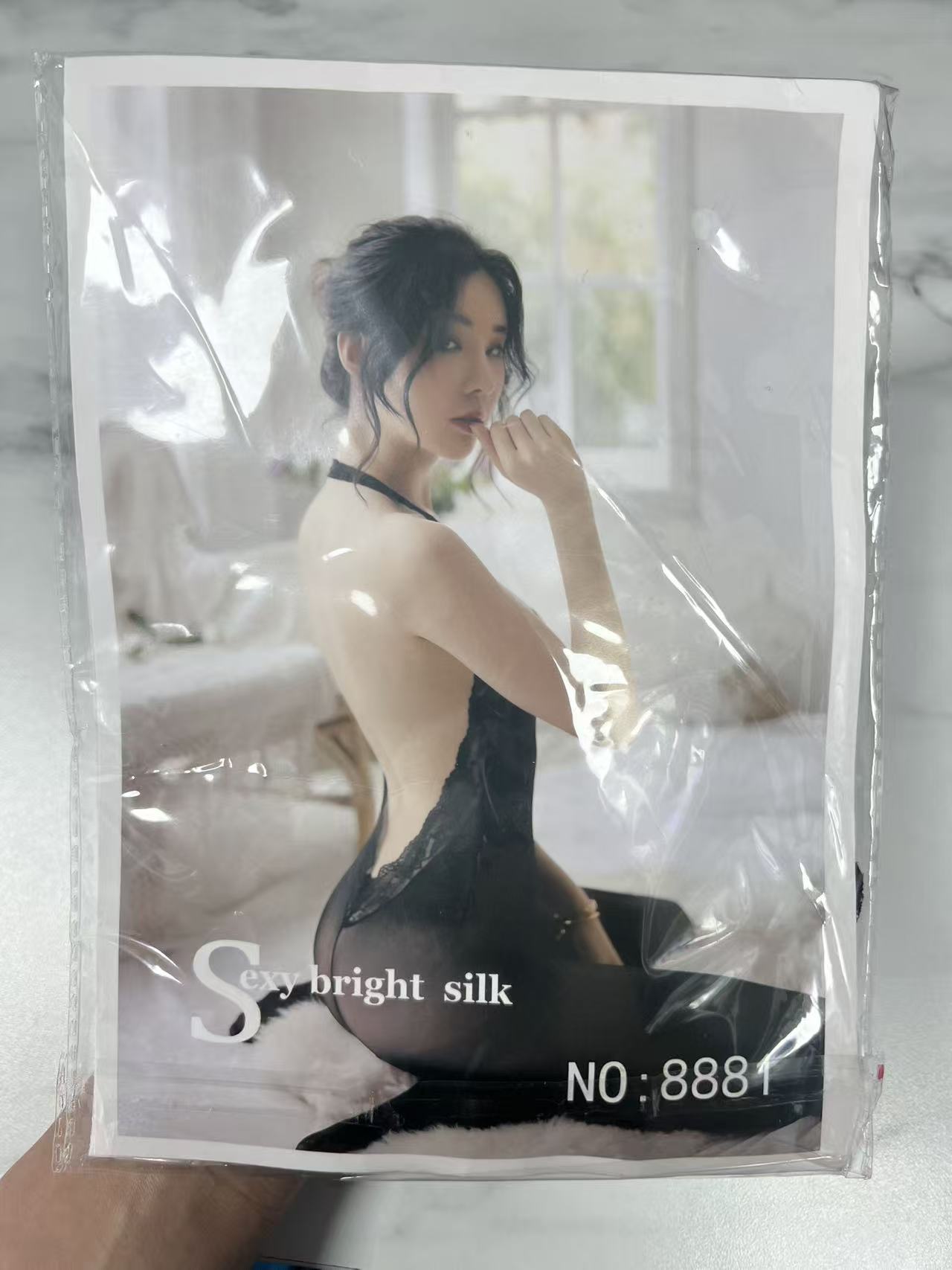 Women’s Black Sheer Lace Open-Back Bodysuit – Halter Lingerie No. 8881