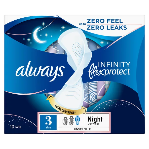 Always Infinity FlexProtect Night Size 3 Sanitary Towels with Wings - 10 Pads — product packaging