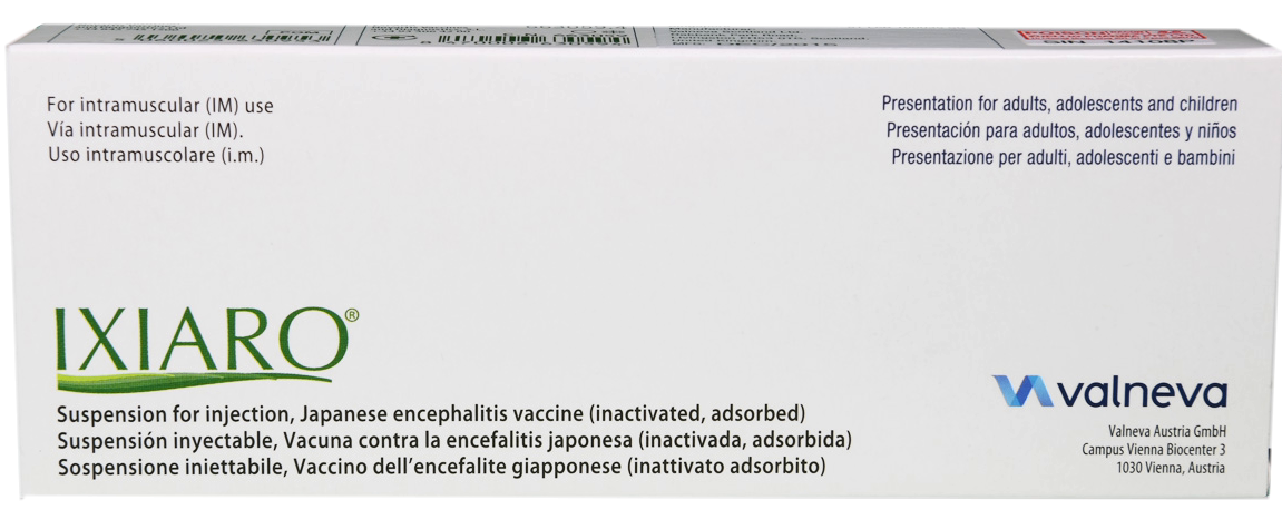 Pack shot: Japanese Encephalitis Vaccination (Ixiaro) — for illustration, packaging may vary
