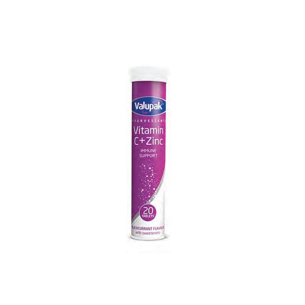 Valupak Effervescent Blackcurrant Flavour Vitamin C & Zinc Immune Support Tablets 1000mg 20's