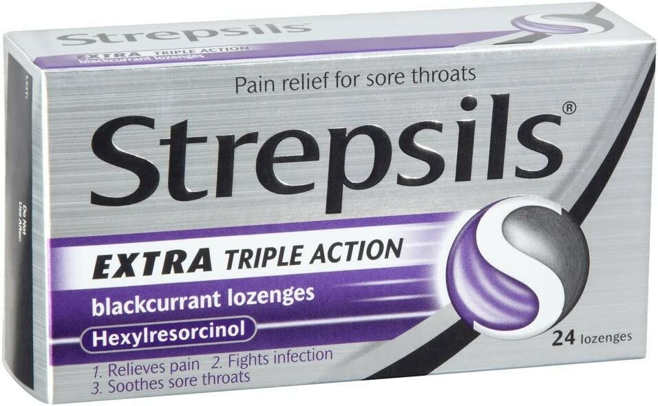 Strepsils Extra Triple Action Blackcurrant Lozenges (Strepsils Trinan Effective Effect Effective Landang Black Callen flavor)