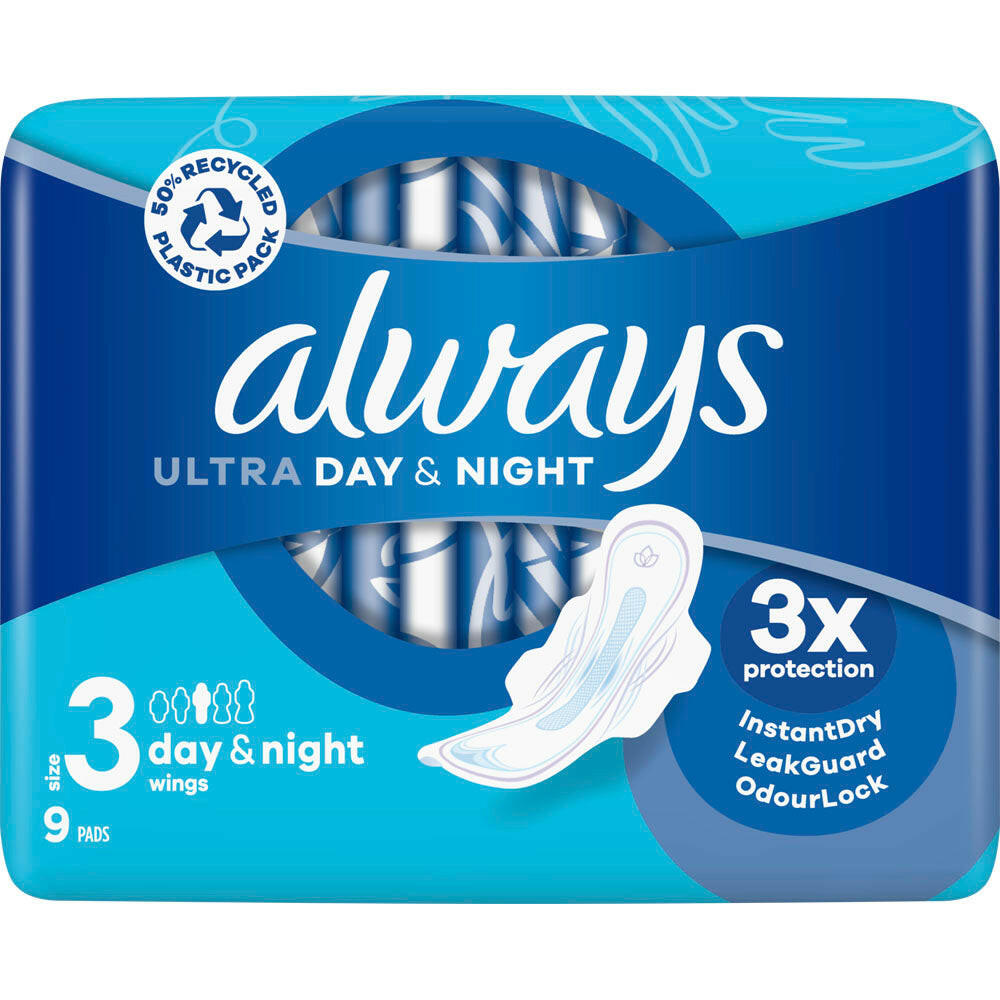 Always Ultra Day & Night Size 3 Sanitary Towels with Wings - 9 Pads — product packaging