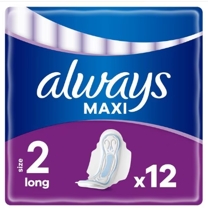 Always Maxi Long Sanitary Pads with Wings - 12 Pads — product packaging