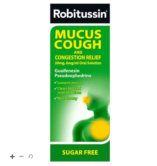 Robitussin Mucus Cough Congestion Relief - 20mg 6mg/ml - 100ml