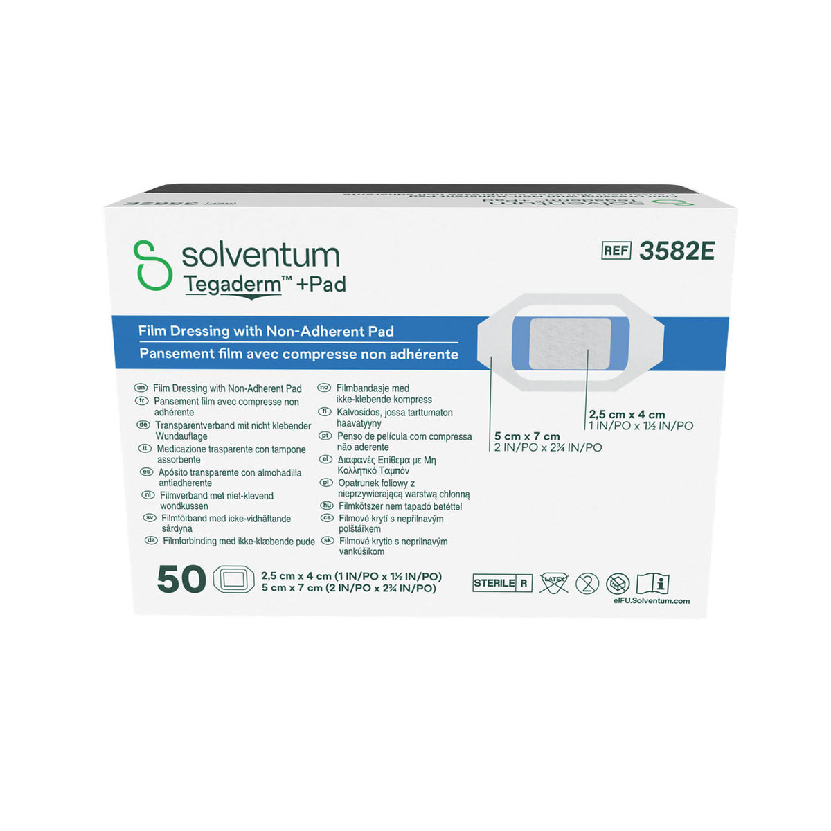 3M Tegaderm +Pad Film Dressing with Non-Adherent Pad 5cm x 7cm - 50 Dressings — product packaging