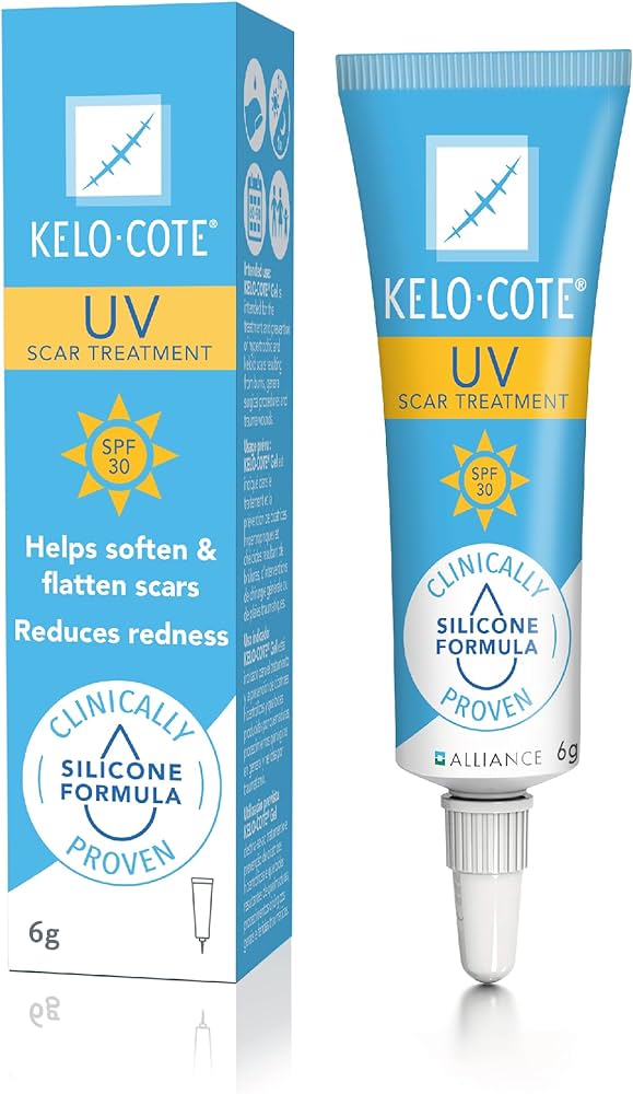 Kelo-Cote防紫外线版，疤克巴克紫外线祛疤疤痕治疗硅凝胶软膏 SPF 30 - 6 克（唯一具有SPF30紫外线防护成分的100%硅胶疤痕护理临床证明有效NHS使用去疤膏疤痕修复凝胶双眼皮疤痕凹凸疤痕修复） Scar Treatment with UV – 6g