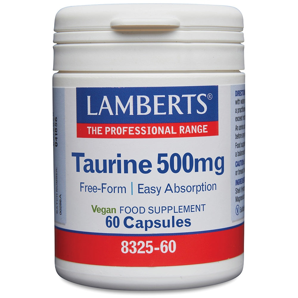 Lamberts Taurine 500mg Free-Form Amino Acid - 60 Capsules — product packaging