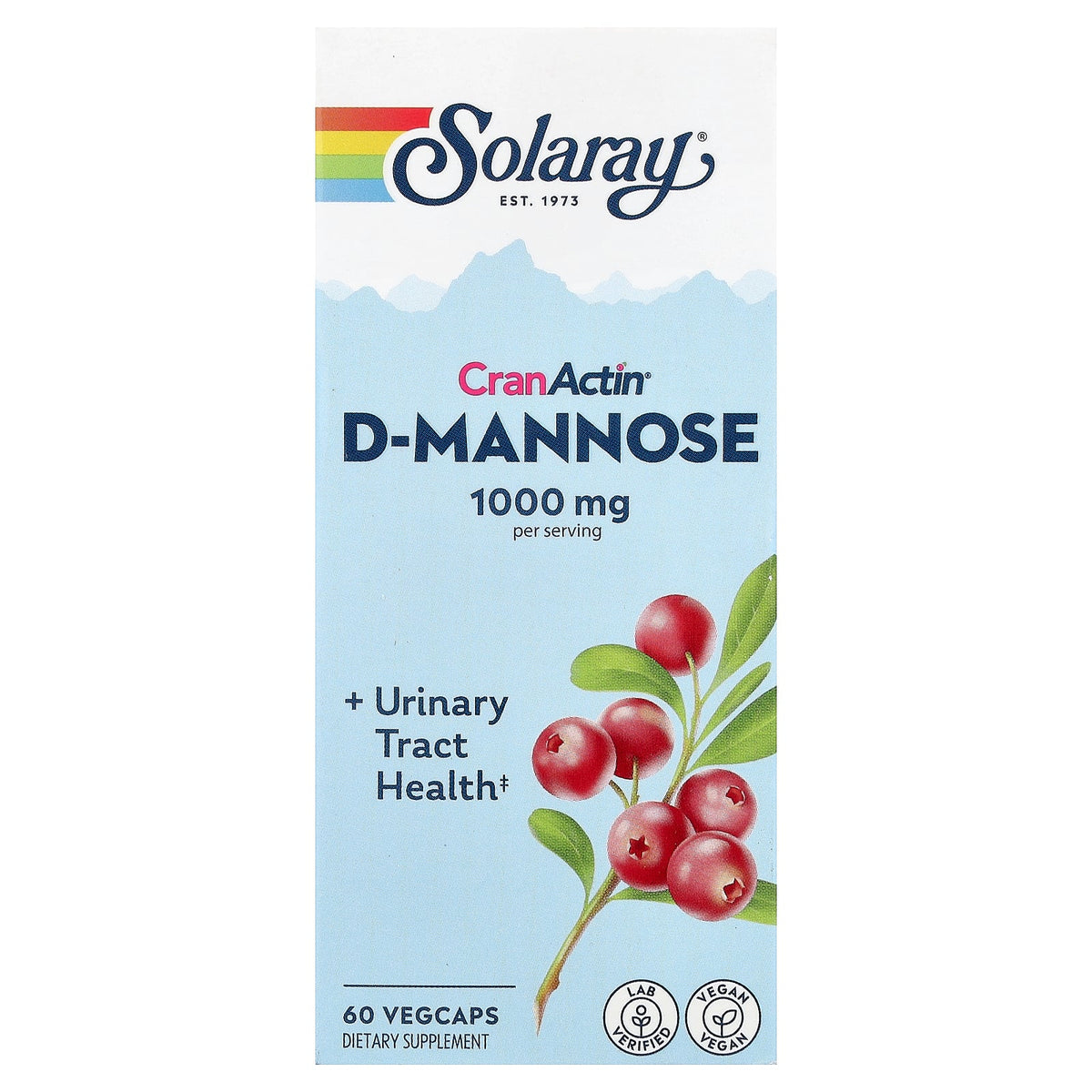 Solaray D-Mannose with CranActin Cranberry & Vitamin C - 60 Vegetarian Capsules — product packaging