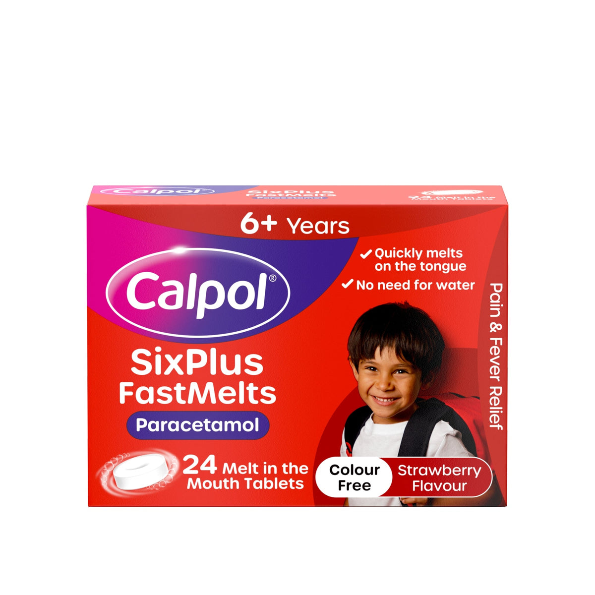 Calpol SixPlus Fastmelts Paracetamol 250mg Orodispersible Tablets - 24 Tablets — product packaging