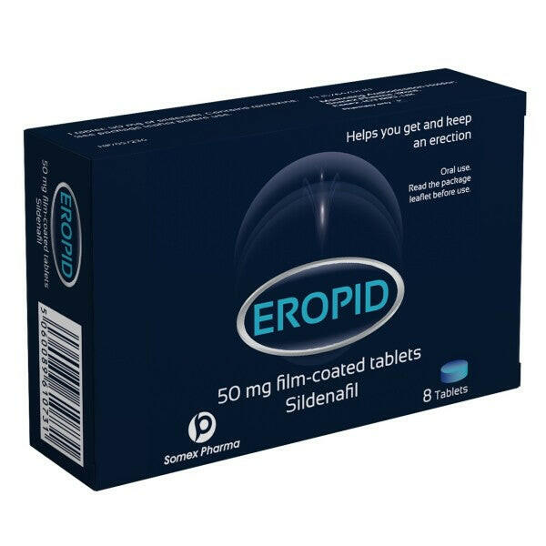 EROPID Sildenafil 50mg Film-Coated Tablets - 8 Tablets — product packaging