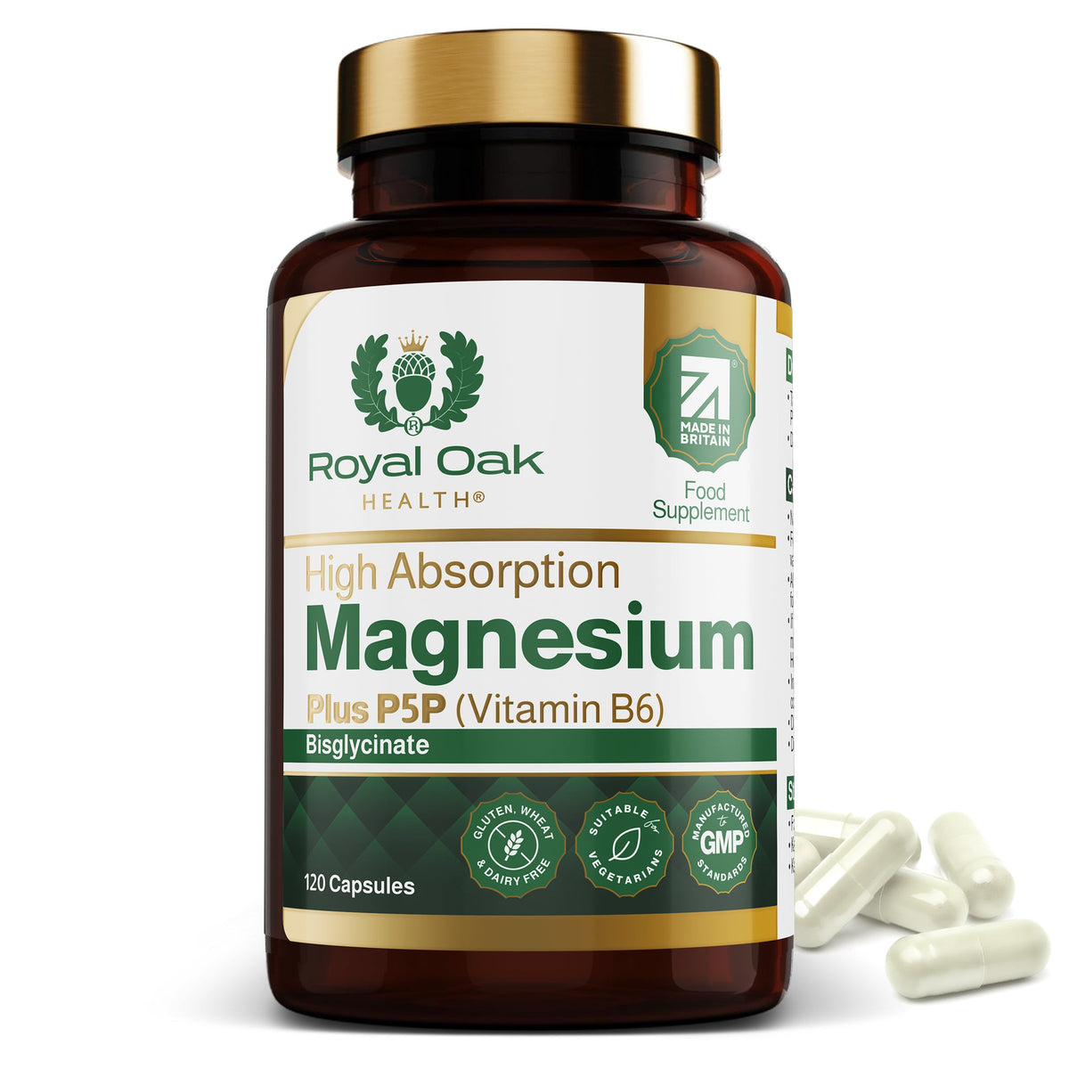 Royal Oak Health Magnesium Bisglycinate plus P5P Vitamin B6 - 120 Capsules — product packaging