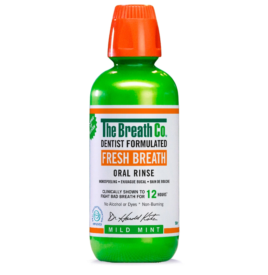The Breath Co Fresh Breath Oral Rinse Mild Mint Alcohol Free Mouthwash - 500ml — product packaging