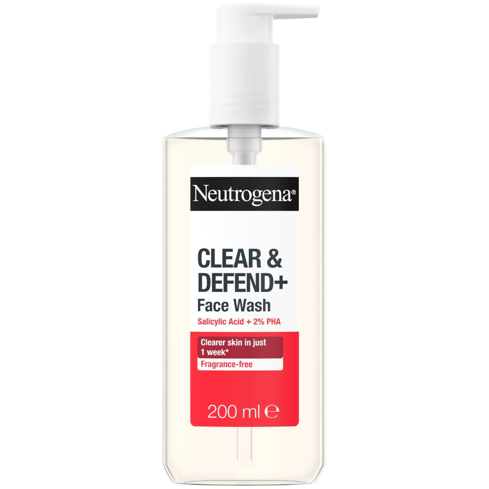 Neutrogena Clear & Defend+ Facial Wash with Salicylic Acid, AHA & PHA - 200ml — product packaging