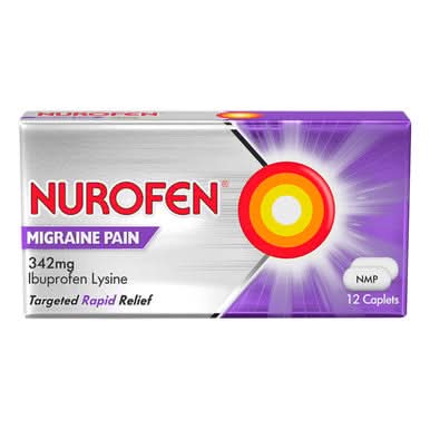 Nurofen Migraine Pain 342mg Ibuprofen Lysine Caplets - 12 Caplets — product packaging