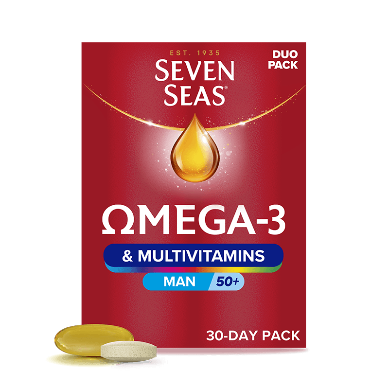 Seven Seas Omega-3 & Multivitamins Man 50+ 30 Day Duo Pack - 30 Capsules + 30 Tablets — product packaging