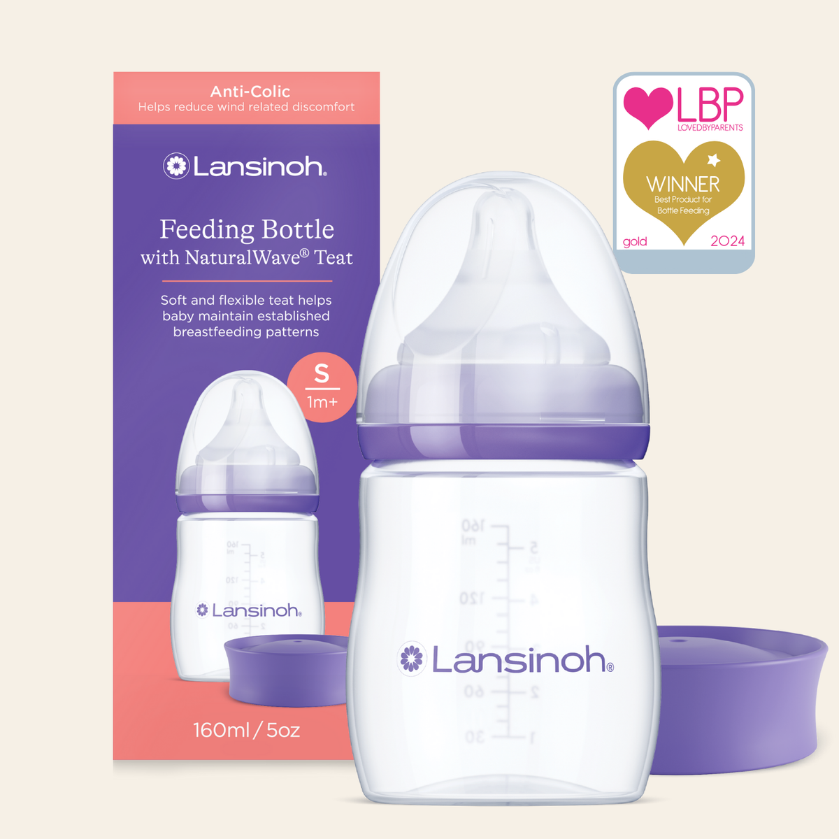Lansinoh NaturalWave Baby Feeding Bottle with Slow Flow Teat - 160ml — product packaging