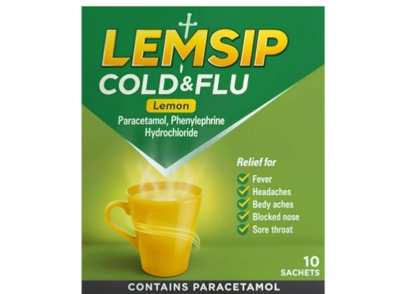 Lemsip 柠檬味感冒流感咽喉痛冲剂 - 对乙酰氨基酚 10 包