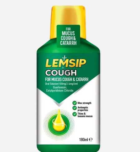 Lemsip 咳嗽用于粘液咳嗽和粘膜炎 （可缓解流感、感冒和轻度喉咙感染）cough 180毫升