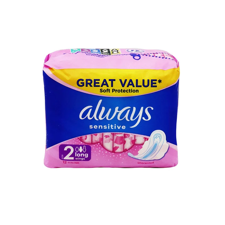 Always Sensitive Long Size 2 Sanitary Towels with Wings - 12 Pads