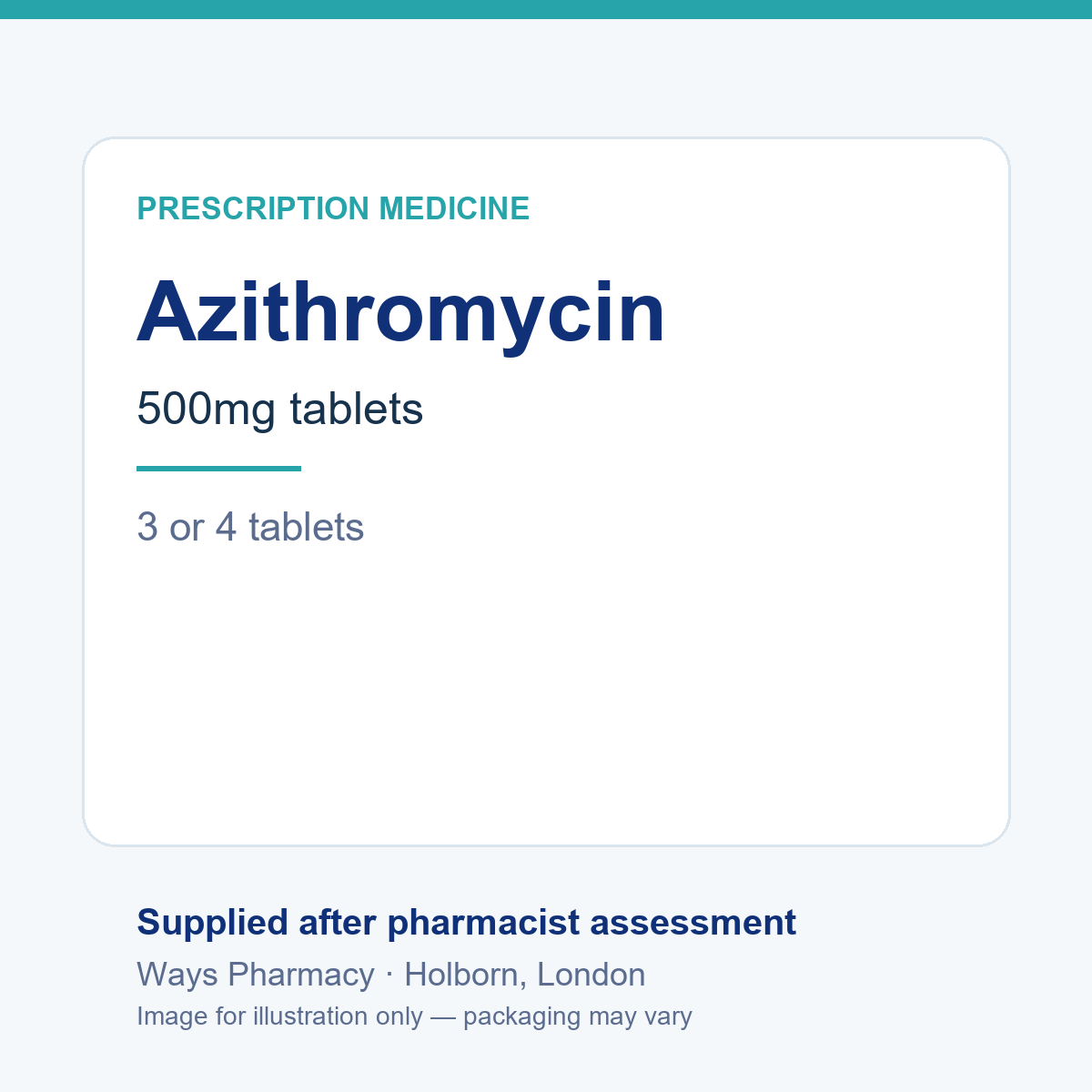 Azithromycin（阿奇霉素）500mg 片 – 图片仅供参考，品牌和包装可能不同