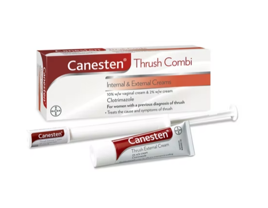 Canesten Thrush Combi internal 10% and external 2% clotrimazole cream — product packaging