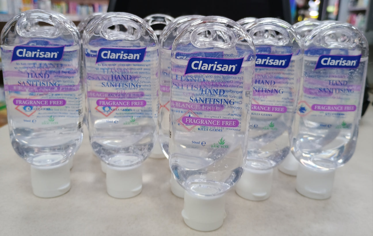 Clarisan Fragrance-Free Hand Sanitising Gel - 50ml — product packaging