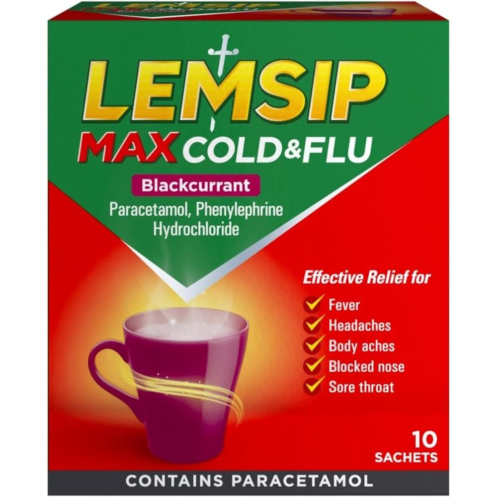 Lemsip Max Cold & Flu Blackcurrant - 10 Sachets — product packaging