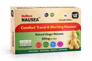 NoMore Nausea™ Ginger Chewable Tablets 500mg – Natural Relief for Travel Sickness & Morning Nausea – Pack of 10
