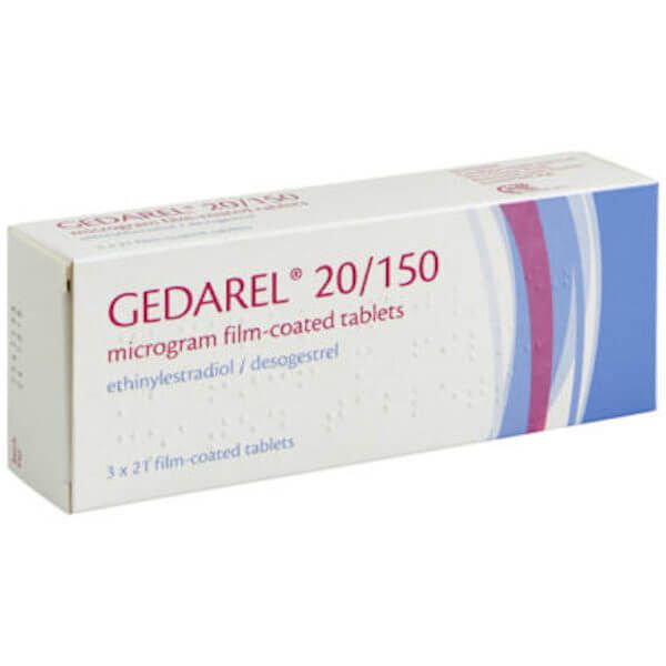 Pack shot: Gedarel 20/150 or 30/150 (Ethinylestradiol / Desogestrel) Combined Pill — for illustration, packaging may vary