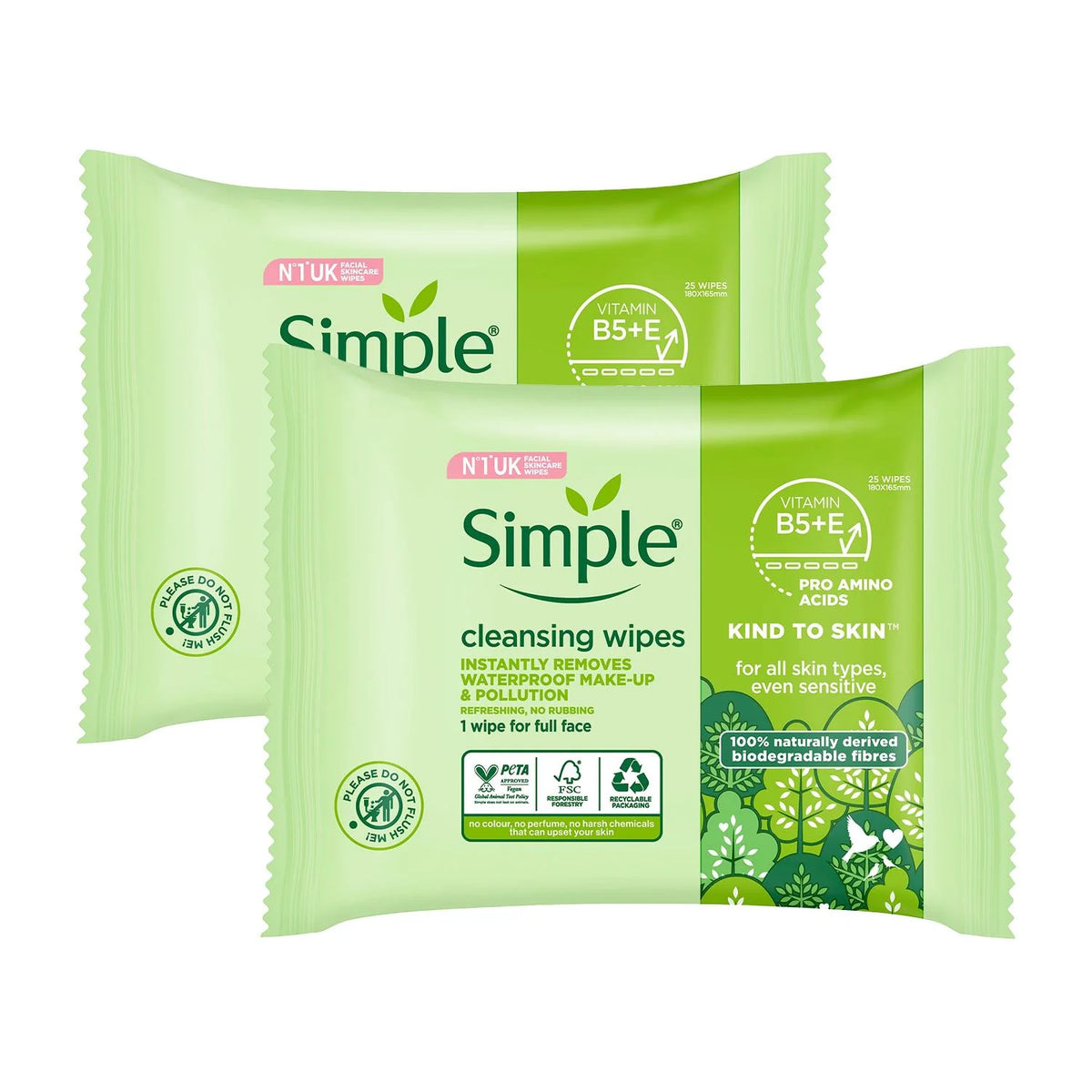 Simple Kind to Skin Double-Sided Biodegradable Facial Wipes - 25 Wipes — product packaging