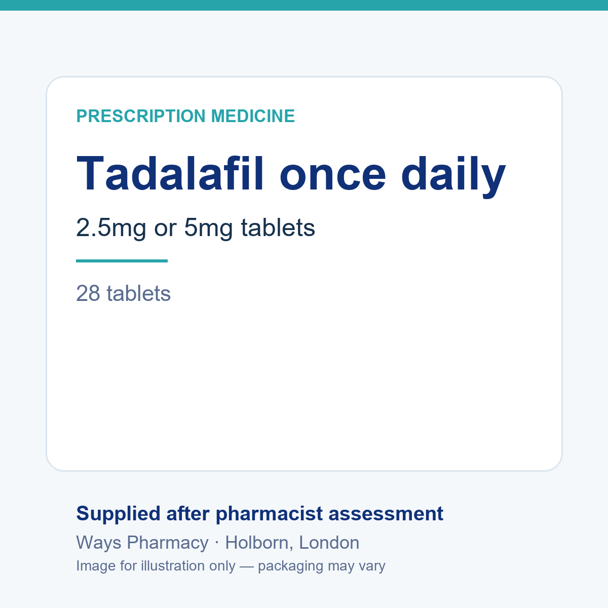 Tadalafil（他达拉非）每日片 28 片 — 品牌和包装可能不同，图片仅供参考