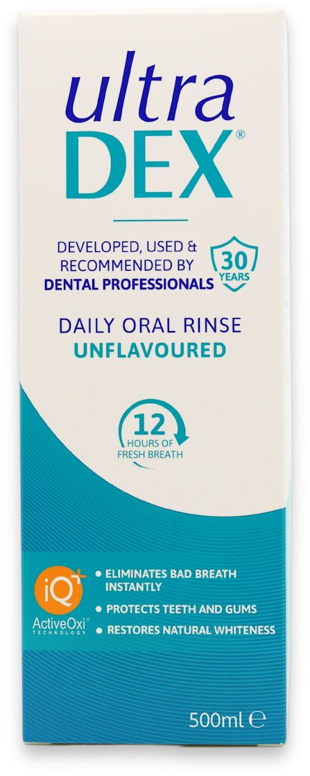UltraDEX Daily Oral Rinse Unflavoured Alcohol-Free Mouthwash - 500ml — product packaging