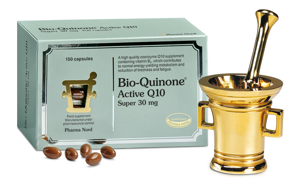 Pharma Nord Bio-Quinone Active Q10 Super辅酶Q10包装盒，标示30毫克及150粒装