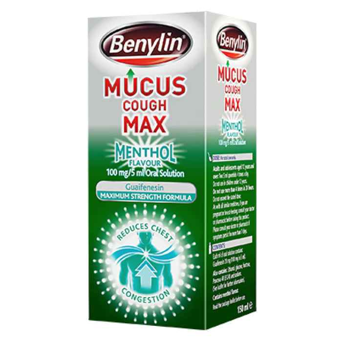 Benylin Mucus Cough Max Super Minty Cough Symphon (Cough, Cough, Wet, Cough, Cut Couster) Menthol Flavour 150ml