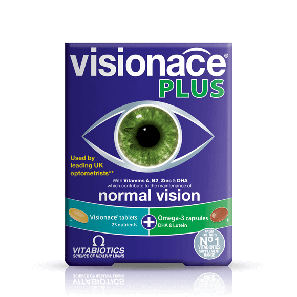 Vitabiotics Visionace Plus enhanced version Omega-3 eyebrows, more orange lutein, vitamin protective vision and eye fatigue and dryness (wearing beautiful pupils, stealth lenses, driving Due, brushing mobile phone, must-have games) 56s/box
