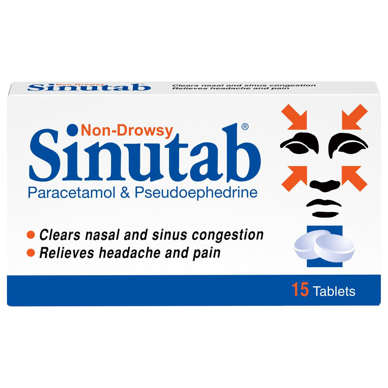 Sinutab Paracetamol 500mg / Pseudoephedrine 30mg Tablets - 15 Tablets — product packaging